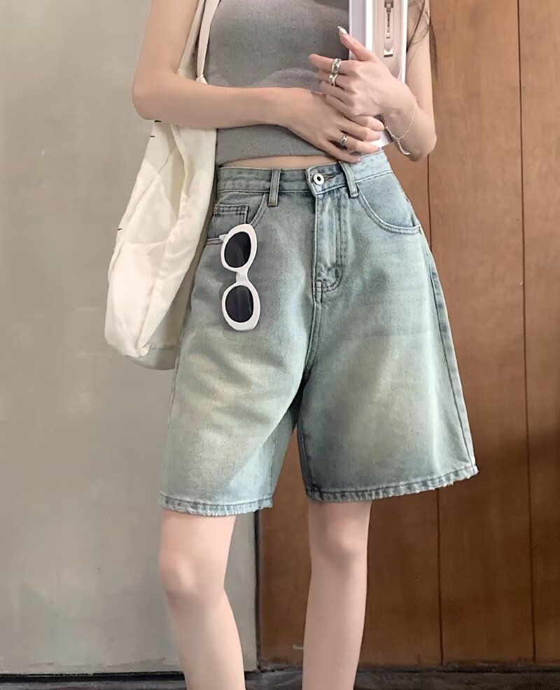 Women's Clothing Denim Shorts Trendy And Versatile Summer Thin New Style High Waist Loose Straight Slimming Shorts_ecoleips.com