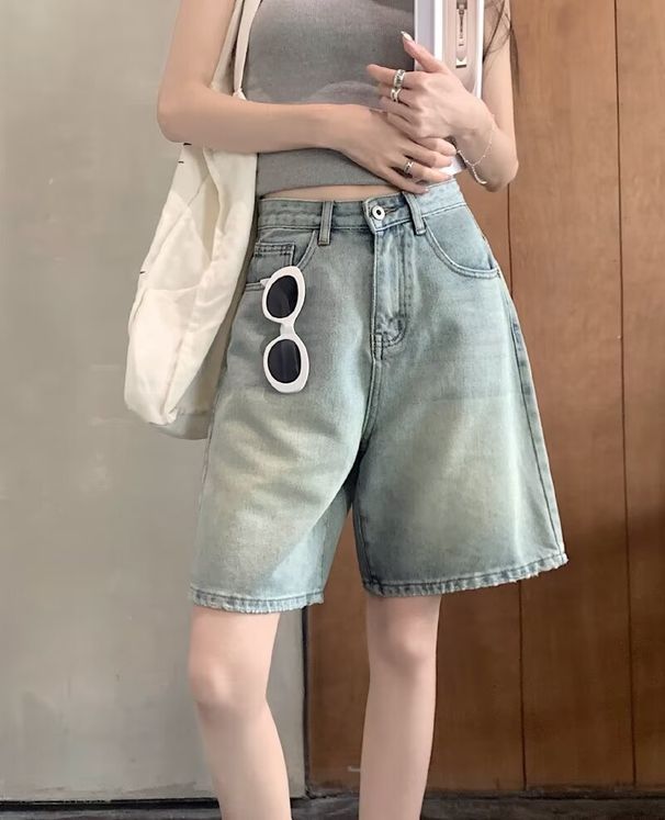 Women's Clothing Denim Shorts Trendy And Versatile Summer Thin New Style High Waist Loose Straight Slimming Shorts_ecoleips.com