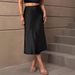 Satin A-Line Midi Skirt - Elegant High-Slit Polyester Skirt For Women European And American Style_ecoleips.com