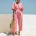 Elegant V Neck Cotton Linen Jumpsuit For Women Solid Color Summer Style Fashionable Romper Europe & America_ecoleips.com
