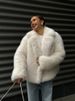 Women's Faux Fur Coat – Winter White Blazer-Collar Jacket With Luxe Fox-Like Trim (Pearl White, Short Length)_ecoleips.com
