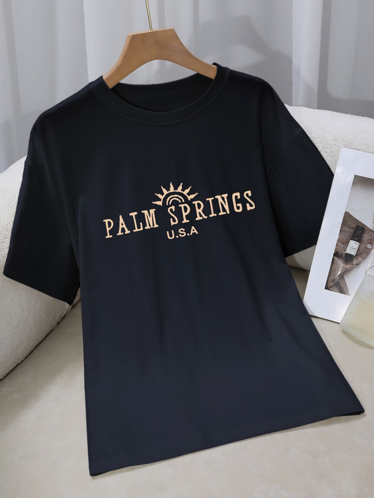 Women's Casual Round Neck Short Sleeve T-Shirt Multi-Color American Style Simple Fashionable Sports Top Solid Printed Loose Fit_ecoleips.com