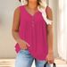 Plus Size Solid Ruched Tank Top, Sleeveless Casual Button Front Notched Neck Top For Summer & Spring, Women's Clothing_ecoleips.com