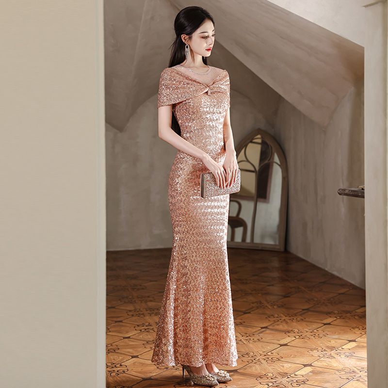 Gold Sequin Mermaid Evening Gown - Elegant Formal Dress With Heavy Embroidery For Weddings Prom Pageant_ecoleips.com