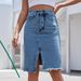 Women’s Clothing high waist medium and long hip wrapped split denim skirt_ecoleips.com