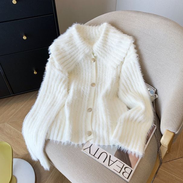 Elegant Knit Cardigan With Peter Pan Collar - Soft & Cozy Women's Sweater For Autumn/Winter, Loose Fit, Layering Essential_ecoleips.com