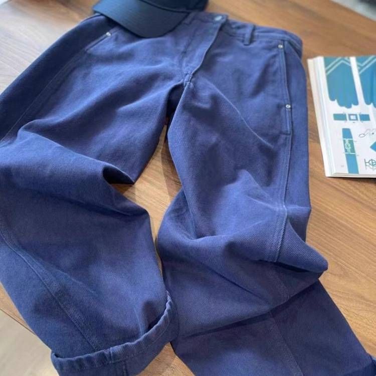 Women's Clothing Washed Ink Blue Jeans Women's Early Spring Retro High Waist Slim Straight Long Pants_ecoleips.com