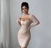 Elegant Long-Sleeve Bodycon Dress – Stretchy Sequin Midi Dress In Champagne (S-XL, Wrinkle-Free Polyester, Round Neck & Slim Fit)_ecoleips.com