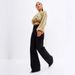 Women's Wide-Leg Denim Pants - High Waist Flowy Trousers, Classic Black, Comfortable Cotton Blend For Office & Casual (Sizes 25-32)_ecoleips.com