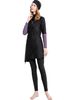 Conservative Women's Muslim Swimsuit Burkini Long Sleeved Color Block Three Piece_ecoleips.com