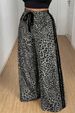 Curvy Women Leopard Print Straight Leg Pants, Contrast Trim Waist Self-Tie Bow Casual Trousers New 2025 Versatile Fashion Bottoms_ecoleips.com