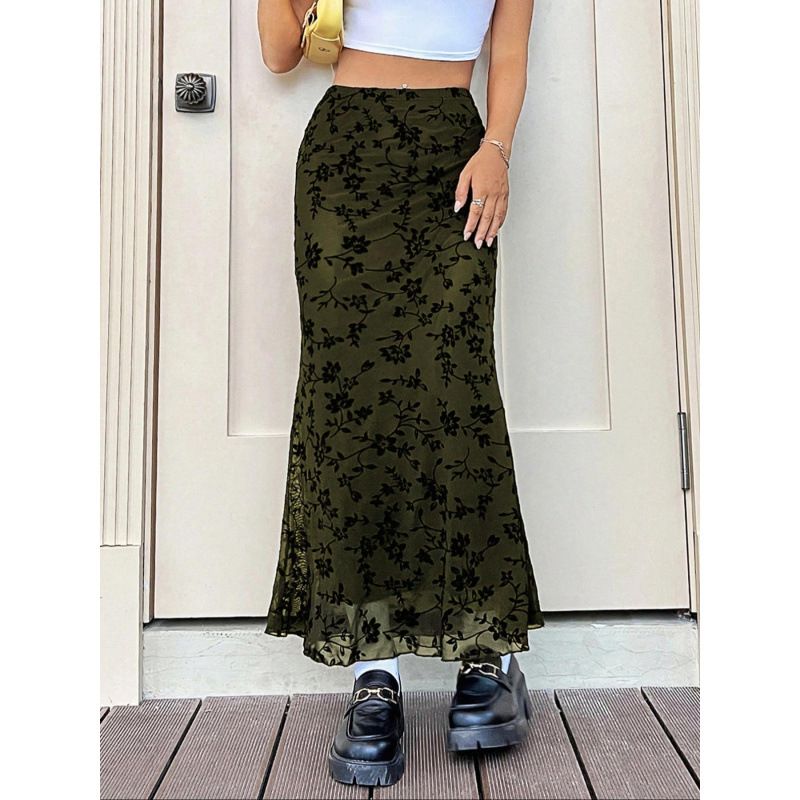 Women's High-Waisted Bodycon Lace Skirt Solid Color Fishtail Mid-Calf A-Line Elegant Fashion England Style For Spring/Autumn Summer_ecoleips.com