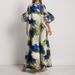 K New Women's Elegant Plant Printed Bubble Sleeve Dress For Women_ecoleips.com