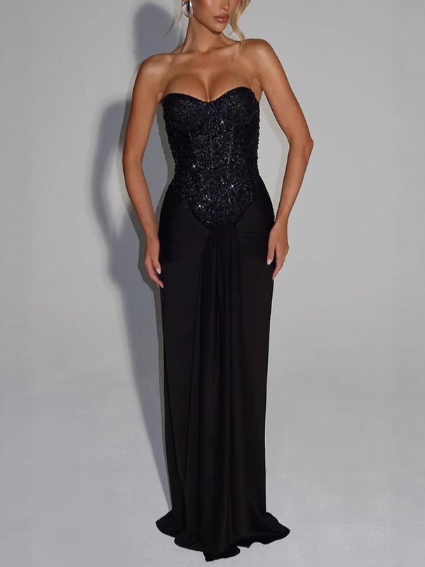 Women's Clothing Sexy Strapless High Waist Slim Fit Solid Color Dress Hot Girl_ecoleips.com