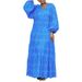 Plus Size V-Neck Bow Tie Floral Embroidered Dress – Lantern Sleeves & Pleated Maxi Dress For Women_ecoleips.com