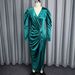 Satin V-Neck Bubble Sleeve Dress – Ruched Waist & Thigh Slit Party Gown (S-XXL, Polyester-Spandex)_ecoleips.com