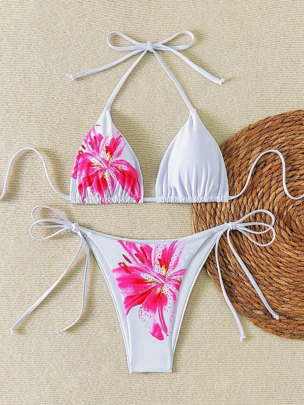 Women's Clothing Printed Lace Up Sexy Bikini Split Swimsuit_ecoleips.com