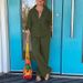 Women's Spring And Summer Cotton And Linen Mid-Sleeve Lapel Solid Color Shirt Wide-Leg Pants Two-Piece Set_ecoleips.com