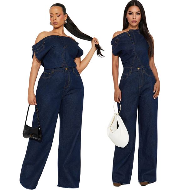 Women's Clothing Casual Fashion Women's Jumpsuit Strapless Off-Shoulder Slim Fit Denim Romper For Formal & Casual For Women_ecoleips.com