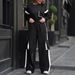 Women's Casual Contrast Color Long Sleeve Top And Wide Leg Pants Two-Piece Set, Comfortable Knit Loungewear, Daily Streetwear Outfit_ecoleips.com