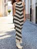Striped Knit Maxi Dress Women's Fitted Tassel Dress American Style Summer Vacation New Design_ecoleips.com