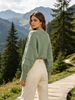 Sage Green V Neck Pit Rib Knit Tunic, Oversized Loose Lightweight Breathable Soft Skin-touch Pocket Long Sweater_ecoleips.com