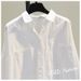 Women's White Casual Shirt Double Pockets Korean Style Loose Fit Slimming Short Front Long Back Literary Style Spring Autumn 2026_ecoleips.com