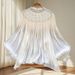 Korean-Inspired Floral Embellished Blouse – Elegant Fringe & Flowy Sleeves (S-L, Versatile For Work & Date Night)_ecoleips.com