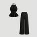 Women's French Style Two Piece Set off Shoulder Wide Leg Casual Halter Neck Belted Solid Color Loose Fit_ecoleips.com