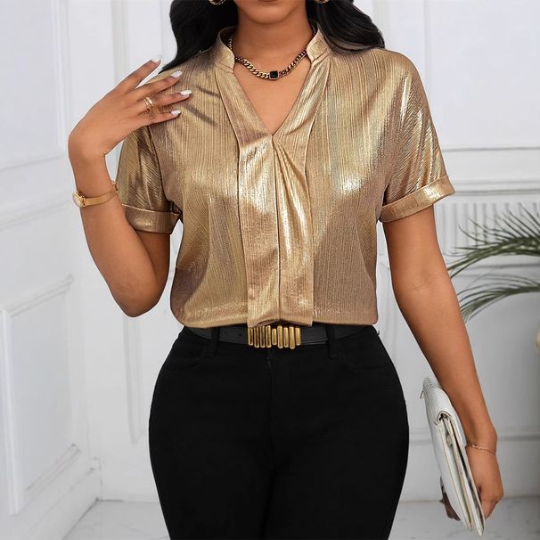 Women's Clothing Solid Color Fashion Short Sleeved Women's Shirt_ecoleips.com