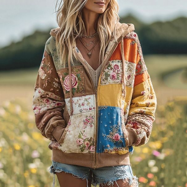 Women's Floral Pumpkin Print Zip Up Sweatshirt Stylish Versatile Summer New Cross Border_ecoleips.com