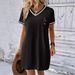 Women's Clothing Women's V Neck Casual Dress Letter Print Versatile Autumn/Winter Solid Color For Formal & Casual For Women_ecoleips.com