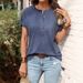Summer Solid Color Casual Crew Neck Button T-Shirt Short Sleeve Women's Clothing_ecoleips.com