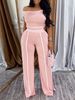 Women's Clothing Fashion Elegant Oblique Shoulder Short Sleeve Slim Straight Trousers Casual Solid Color Suit_ecoleips.com