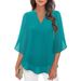 2026 Cross-Border Casual Summer New European And American Women's Petal Sleeve Loose V-Neck Chiffon Blouse_ecoleips.com