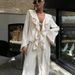 Women's Clothing V Neck Ruffled Long Sleeved Shirt High Waist Wide Leg Pants Two Piece Suit_ecoleips.com