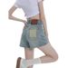 Retro High Waist Ripped A-Line Denim Shorts for Women Summer Style Thin Loose Slimming Light Color plus Size Hot Pants for Chubby Girls_ecoleips.com