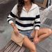 Women's Color Block Striped Collared Half Zip Pullover Sweater Long Sleeve Drop Shoulder Autumn Winter European American Style_ecoleips.com