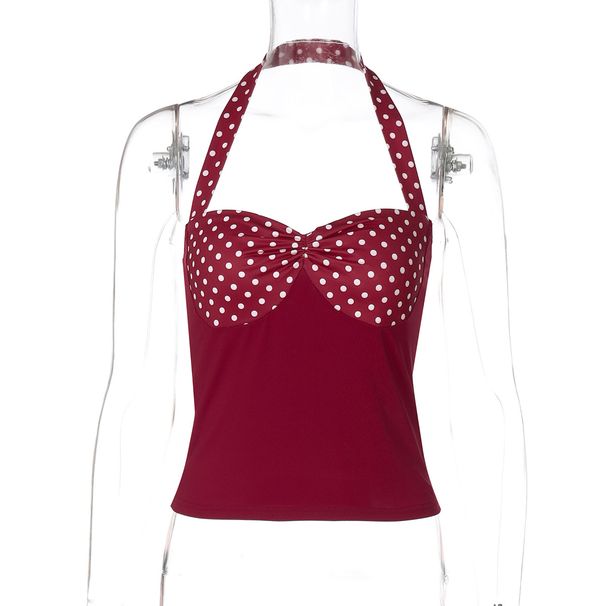 Hot-Selling Women's Clothing 2025 Summer New Pure Desire Color-Block Polka Dot Design Halter Backless Top For Women_ecoleips.com