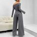 Women's Clothing Autumn And Winter Fashion Casual Suits Knitted One Shoulder Collar Plus Wide Leg Trousers Two Piece Suits_ecoleips.com