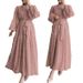Elegant Jacquard Maxi Dress For Muslim Women High Neck, Long Sleeve, Flowy A-Line Silhouette With Belt – Modest Office & Evening Wear_ecoleips.com