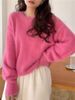women's retro knit cardigan soft pink chunky sweater (sweet style, thickened w, casual oversized top, button front)_ecoleips.com
