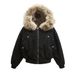 girl Girl New Style Mountain Eagle Fur Collar Hooded Down Jacket Winter Loose American Street Fashion Button Decorated Cotton Coat_ecoleips.com