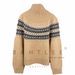 girl Autumn Winter British Basulan Wool Fair Isle Style Color-Block Chimney Collar Knitted Slightly Loose Thickened Sweater_ecoleips.com