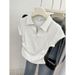Summer Women's Slim Fit T-Shirt Pure Cotton Short Sleeve Design Irregular Pleats Flattering Shoulder Short Polo Shirt Top_ecoleips.com