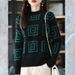 Chunky Geometric Jacquard Knit Sweater - Oversized High Neck Pullover For Women, Fall & Winter Casual Warm Tops_ecoleips.com