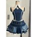 Pure Desire Hot Girl Sexy Design Collared Top New Denim Skirt Women Waist Slimming Two-Piece Set_ecoleips.com