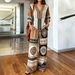 European And American Style Women's V Neck Top And Wide Leg Pants Set Casual Loose Two-Piece Spring Autumn Trendy Cross-Border Style_ecoleips.com