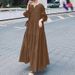 Aria Basics Aria Basics European And American Cross-border Temu2026 Women's Long Flared Dress, Autumn Long-sleeve V-neck Ruffle Short-sleeve_ecoleips.com