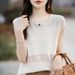 Summer 100% Pure Cotton Women's T-shirt Casual Hollow Knitted Pullover Sleeveless Loose V-neck Tees Pull Vest Tops_ecoleips.com